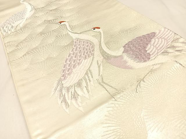 平和屋着物◎六通柄袋帯 唐織 群鶴 銀糸 正絹 逸品 BAAW0440hj