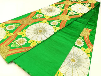 平和屋着物◎六通柄袋帯 唐織 立涌菊文 金銀糸 正絹 逸品 BAAW0445hj