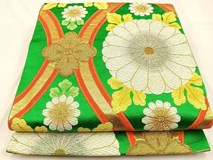 平和屋着物◎六通柄袋帯 唐織 立涌菊文 金銀糸 正絹 逸品 BAAW0445hj