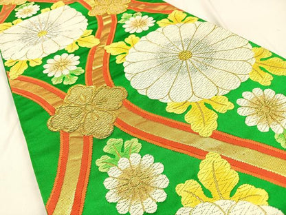 平和屋着物◎六通柄袋帯 唐織 立涌菊文 金銀糸 正絹 逸品 BAAW0445hj