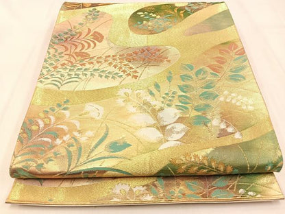 平和屋着物◎六通柄袋帯 草花文 金糸 引箔 正絹 逸品 BAAW0449hj