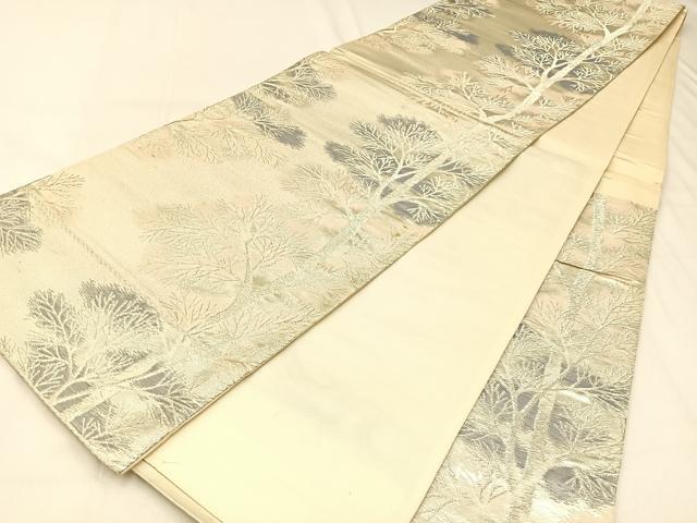 平和屋着物◎六通柄袋帯　樹林文　銀糸　正絹　逸品　BAAW0450hj