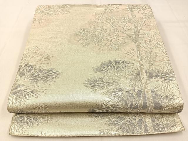 平和屋着物◎六通柄袋帯　樹林文　銀糸　正絹　逸品　BAAW0450hj