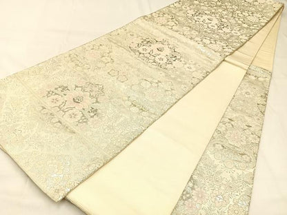 平和屋着物◎六通柄袋帯 唐織 宝相華 銀糸 正絹 逸品 BAAW0451hj