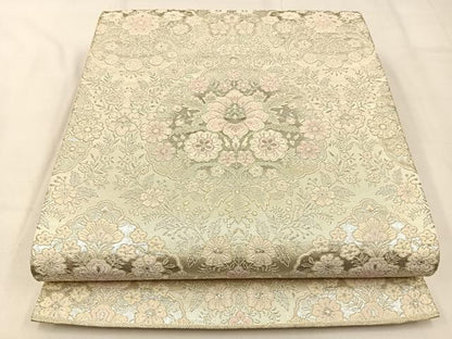 平和屋着物◎六通柄袋帯 唐織 宝相華 銀糸 正絹 逸品 BAAW0451hj