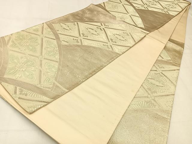 平和屋着物◎六通柄袋帯 菱天井双鶴文 銀糸 正絹 逸品 BAAW0452hj