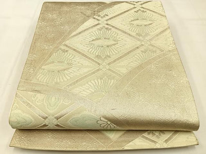平和屋着物◎六通柄袋帯 菱天井双鶴文 銀糸 正絹 逸品 BAAW0452hj