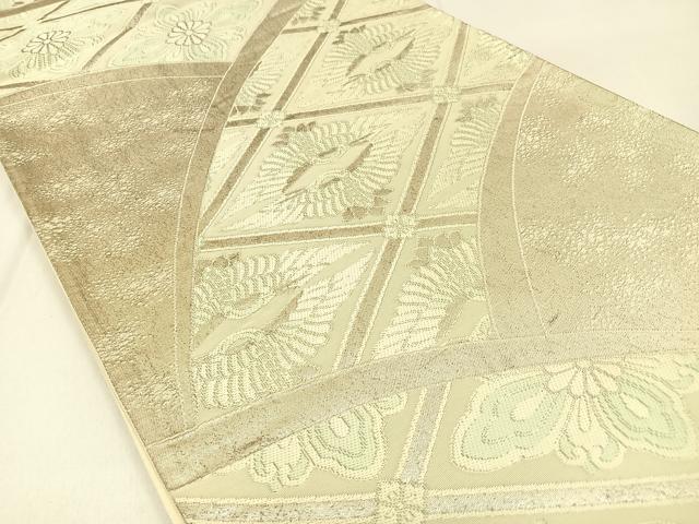 平和屋着物◎六通柄袋帯 菱天井双鶴文 銀糸 正絹 逸品 BAAW0452hj