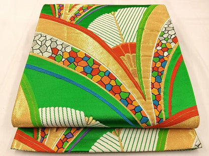 平和屋着物◎六通柄袋帯 唐織 孔雀羽 金銀糸 正絹 逸品 BAAW0456hj