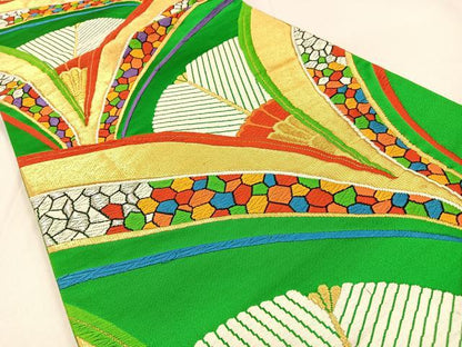 平和屋着物◎六通柄袋帯 唐織 孔雀羽 金銀糸 正絹 逸品 BAAW0456hj