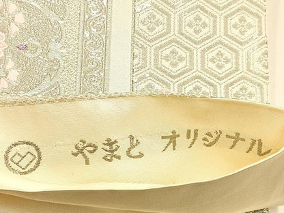平和屋着物◎六通柄袋帯　唐織　亀甲レース華紋　プラチナ箔　やまとオリジナル　正絹　逸品　BAAW0457hj