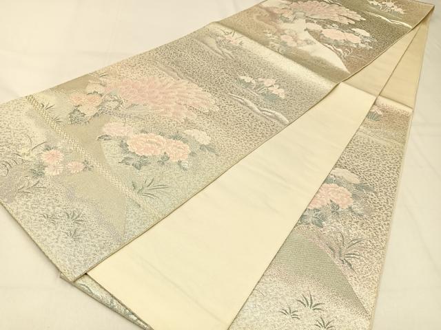 平和屋着物◎六通柄袋帯 唐織 孔雀花文 銀糸 正絹 逸品 BAAW0458hj