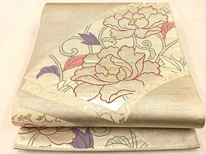平和屋着物◎六通柄袋帯 地紙花唐草文 金銀糸 正絹 逸品 BAAW0460hj