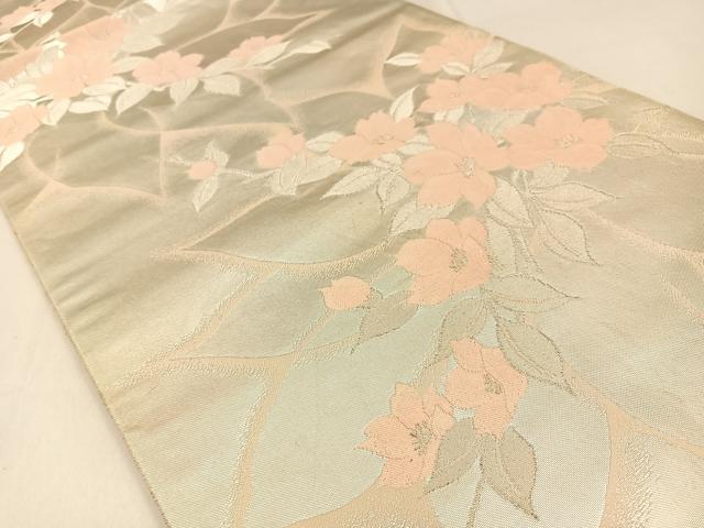 平和屋着物◎六通柄袋帯　草花文　銀糸　正絹　逸品　BAAW0463hj