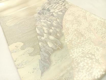 平和屋着物◎六通柄袋帯　樹林風景文　銀糸　正絹　逸品　BAAW0464hj