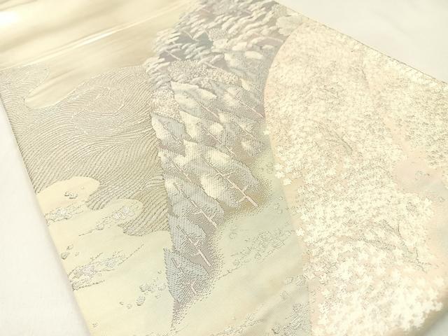 平和屋着物◎六通柄袋帯　樹林風景文　銀糸　正絹　逸品　BAAW0464hj