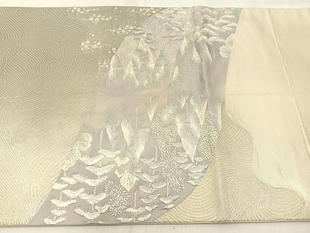 平和屋着物◎六通柄袋帯　樹林風景文　銀糸　正絹　逸品　BAAW0464hj