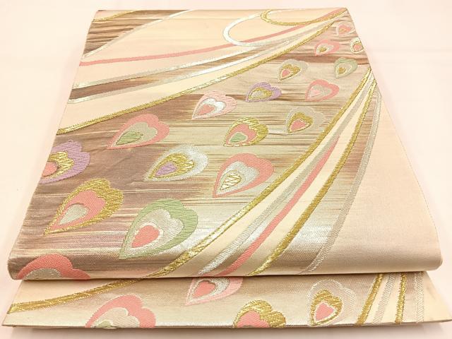 平和屋着物◎六通柄袋帯　唐織　孔雀羽　金銀糸　正絹　逸品　BAAW0472hj
