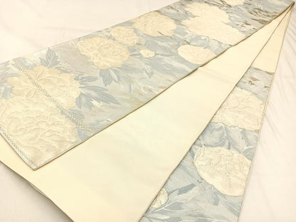 平和屋着物◎六通柄袋帯　牡丹　銀糸　正絹　逸品　BAAW0474hj