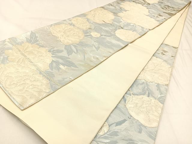 平和屋着物◎六通柄袋帯　牡丹　銀糸　正絹　逸品　BAAW0474hj