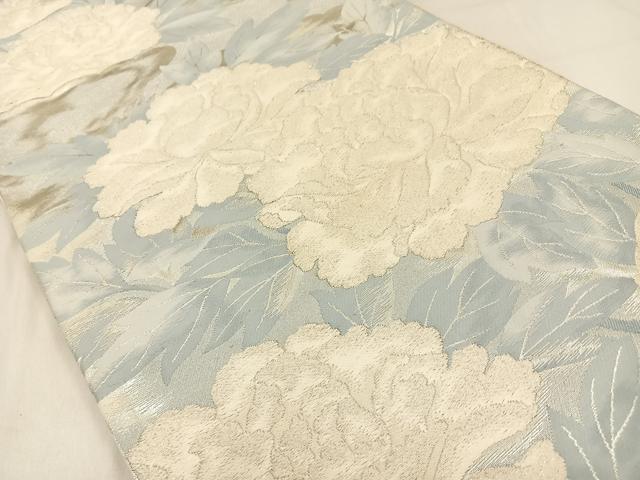 平和屋着物◎六通柄袋帯　牡丹　銀糸　正絹　逸品　BAAW0474hj