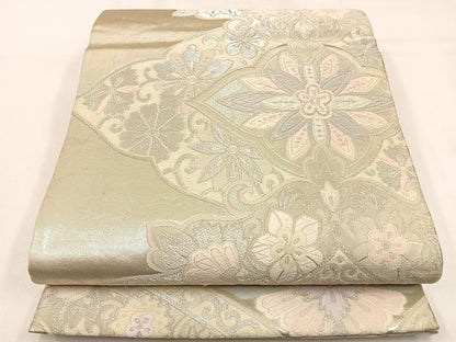 平和屋着物◎六通柄袋帯　唐織　宝相華　銀糸　正絹　逸品　BAAW0479hj
