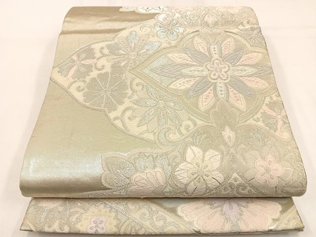 平和屋着物◎六通柄袋帯　唐織　宝相華　銀糸　正絹　逸品　BAAW0479hj