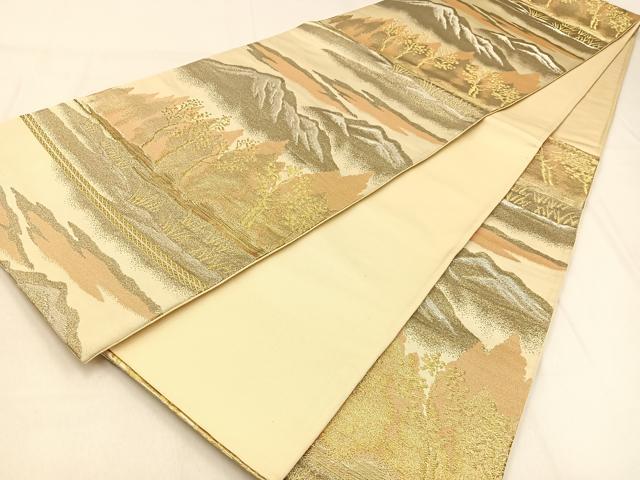 平和屋着物◎六通柄袋帯　遠山風景文　金銀糸　正絹　逸品　BAAW0481hj