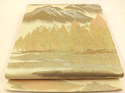 平和屋着物◎六通柄袋帯　遠山風景文　金銀糸　正絹　逸品　BAAW0481hj