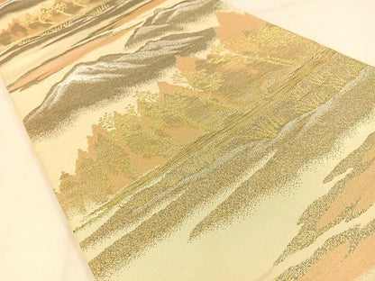 平和屋着物◎六通柄袋帯　遠山風景文　金銀糸　正絹　逸品　BAAW0481hj