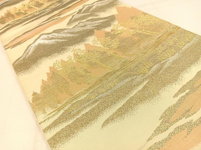 平和屋着物◎六通柄袋帯　遠山風景文　金銀糸　正絹　逸品　BAAW0481hj