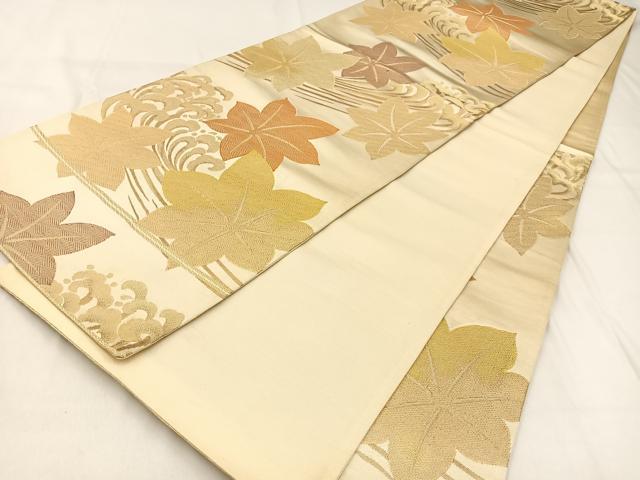 平和屋着物◎六通柄袋帯　竜田川　金糸　正絹　逸品　BAAW0484hj
