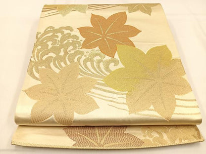 平和屋着物◎六通柄袋帯　竜田川　金糸　正絹　逸品　BAAW0484hj