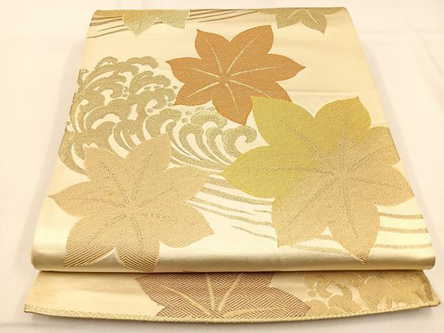 平和屋着物◎六通柄袋帯　竜田川　金糸　正絹　逸品　BAAW0484hj