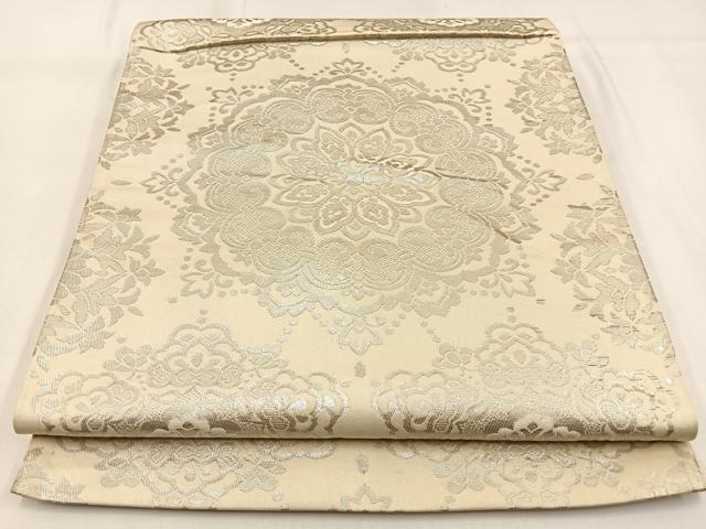平和屋着物◎六通柄袋帯 宝相華 銀糸 正絹 逸品 BAAW0485hj