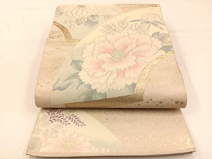 平和屋着物◎太鼓柄袋帯　綴れ　地紙菊牡丹文　金銀糸　正絹　逸品　BAAW0487hj