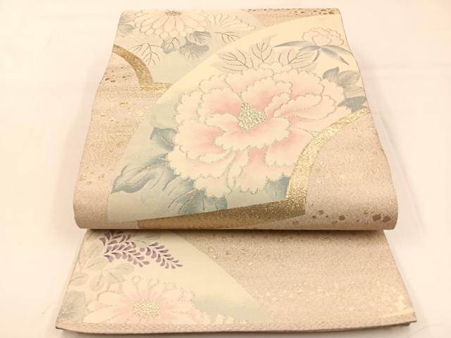 平和屋着物◎太鼓柄袋帯　綴れ　地紙菊牡丹文　金銀糸　正絹　逸品　BAAW0487hj