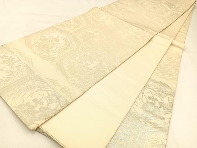 平和屋着物◎六通柄袋帯　亀甲花丸文　銀糸　正絹　逸品　BAAW0489hj