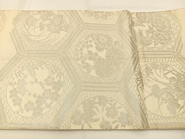平和屋着物◎六通柄袋帯　亀甲花丸文　銀糸　正絹　逸品　BAAW0489hj