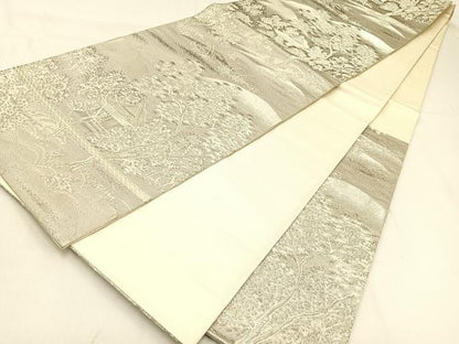 平和屋着物◎六通柄袋帯　名所風景文　プラチナ箔　正絹　逸品　BAAW0490hj
