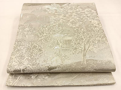 平和屋着物◎六通柄袋帯　名所風景文　プラチナ箔　正絹　逸品　BAAW0490hj