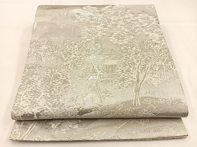 平和屋着物◎六通柄袋帯　名所風景文　プラチナ箔　正絹　逸品　BAAW0490hj