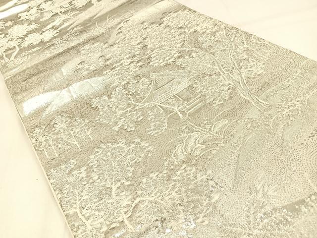 平和屋着物◎六通柄袋帯　名所風景文　プラチナ箔　正絹　逸品　BAAW0490hj
