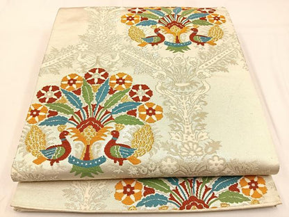 平和屋着物◎六通柄袋帯　唐織　孔雀花文　金銀糸　正絹　逸品　BAAW0491hj
