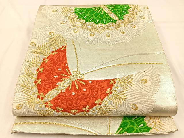 平和屋着物◎六通柄袋帯　唐織　舞蝶文　金銀糸　正絹　逸品　BAAW0492hj