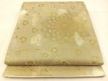 平和屋着物◎六通柄袋帯　孔雀羽花文　金銀糸　引箔　正絹　逸品　BAAW0493hj