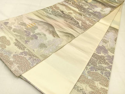 平和屋着物◎六通柄袋帯　唐織　五重塔　金銀糸　正絹　逸品　BAAW0498hj