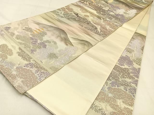 平和屋着物◎六通柄袋帯　唐織　五重塔　金銀糸　正絹　逸品　BAAW0498hj