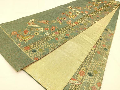 平和屋着物◎佐賀錦　六通柄袋帯　唐織　花鳥文　金糸　正絹　逸品　BAAW0501hj