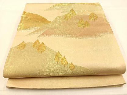 平和屋着物◎六通柄袋帯　樹林風景文　金糸　正絹　逸品　BAAW0505hj